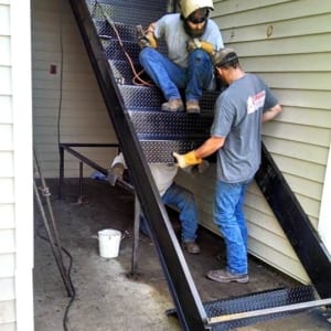 Working on a steel stair case