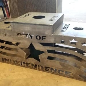 City of Independence metal trash receptacle cover