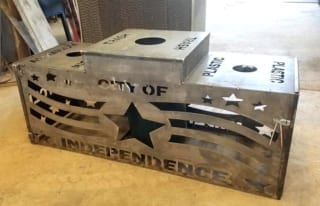 City of Independence metal trash receptacle cover